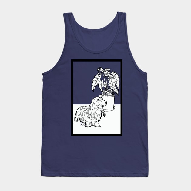 Dachshund and Elephant Ear Plant Tank Top by donnadavisart1